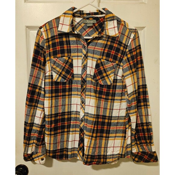 Plaid Flannel Womens Medium Fallwear Button Front Shirt Soft - Picture 1 of 4